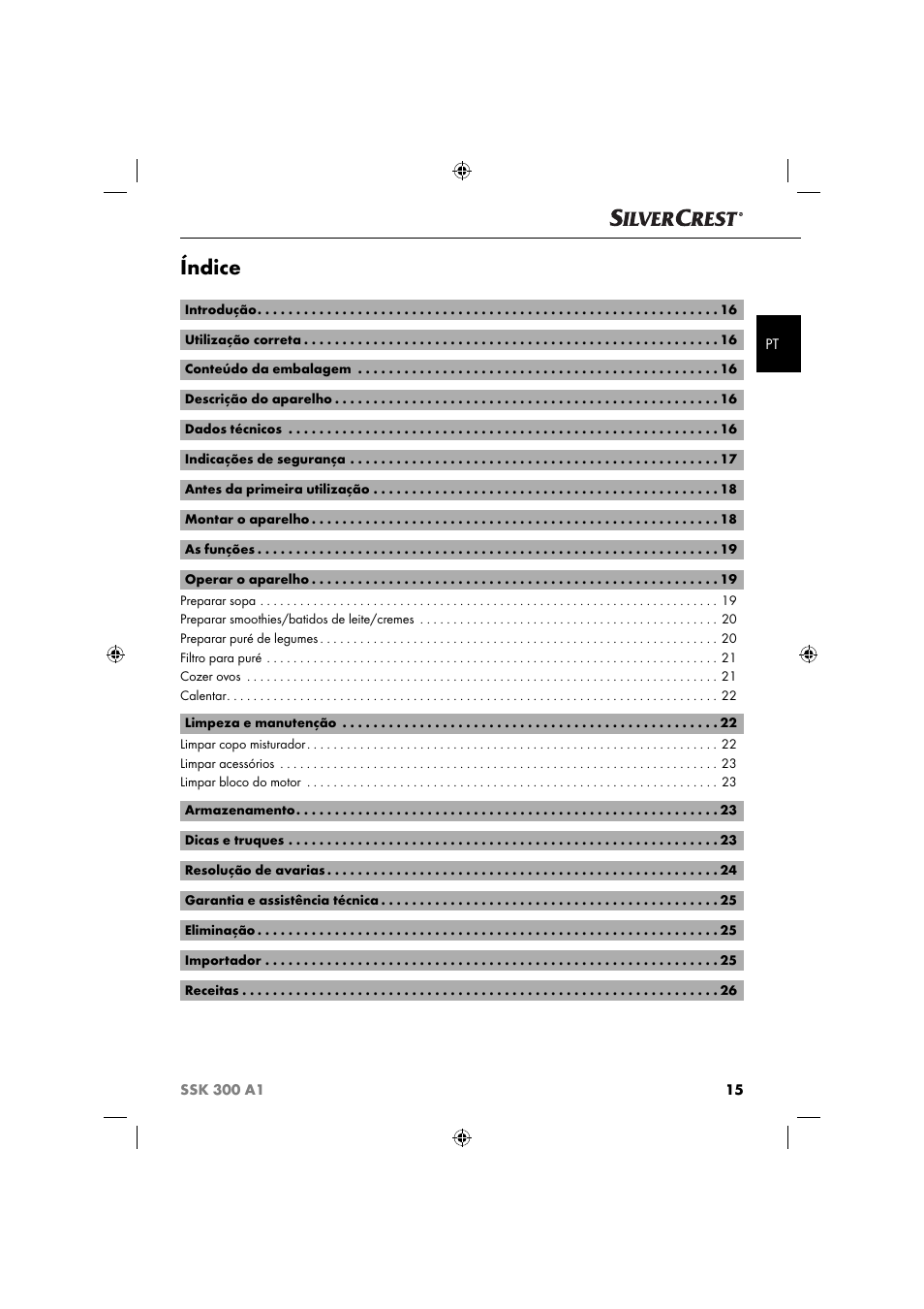 Índice | Silvercrest SSK 300 A1 User Manual | Page 18 / 60