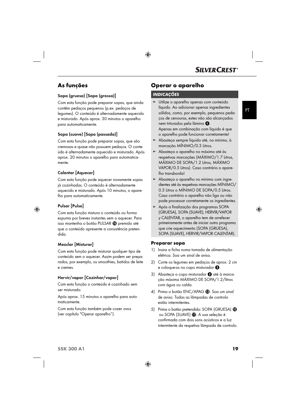 As funções, Operar o aparelho | Silvercrest SSK 300 A1 User Manual | Page 22 / 60