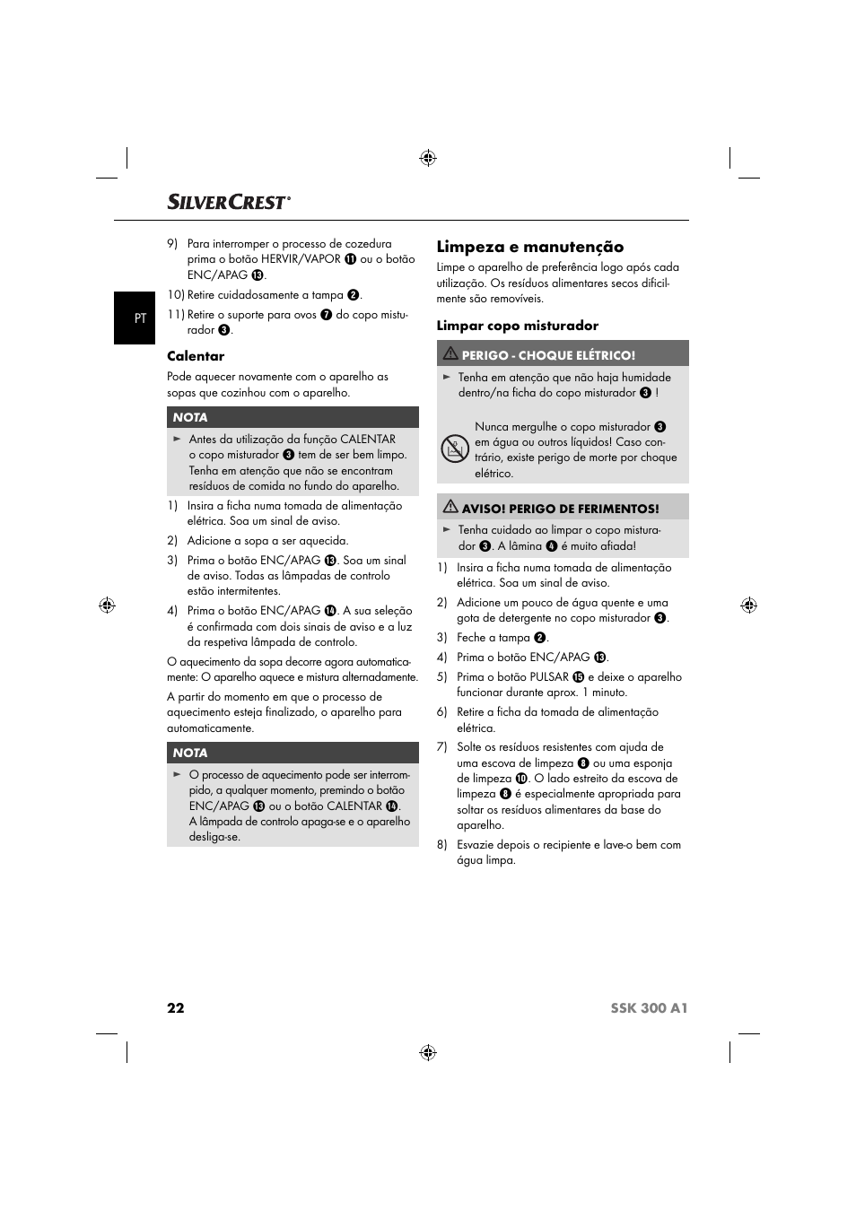 Limpeza e manutenção | Silvercrest SSK 300 A1 User Manual | Page 25 / 60