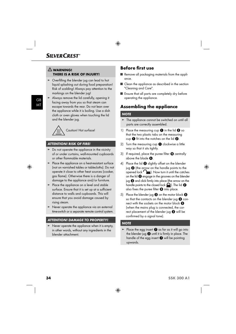 Before ﬁ rst use, Assembling the appliance | Silvercrest SSK 300 A1 User Manual | Page 35 / 60