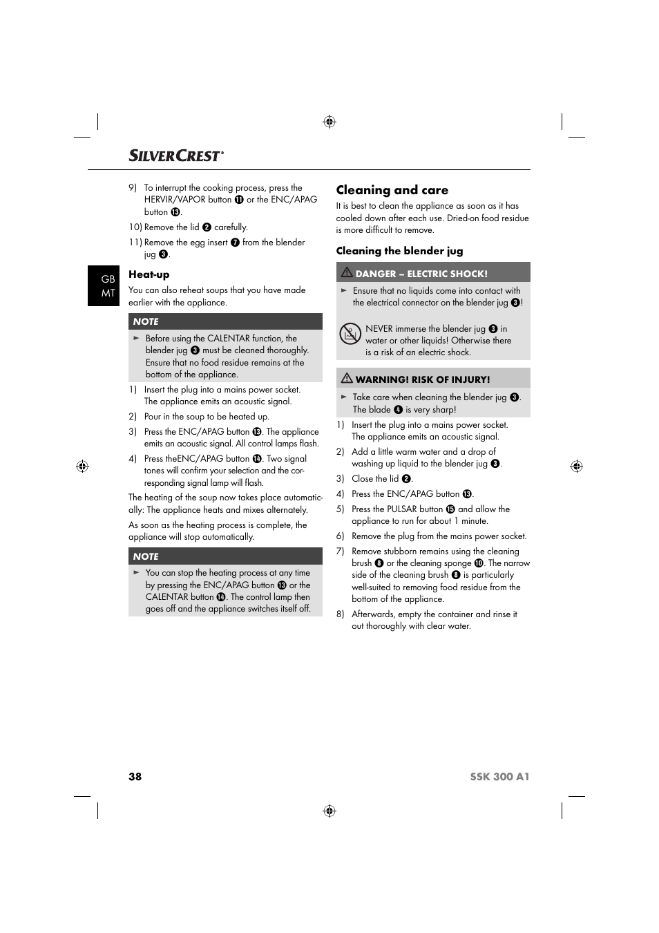 Cleaning and care | Silvercrest SSK 300 A1 User Manual | Page 39 / 60