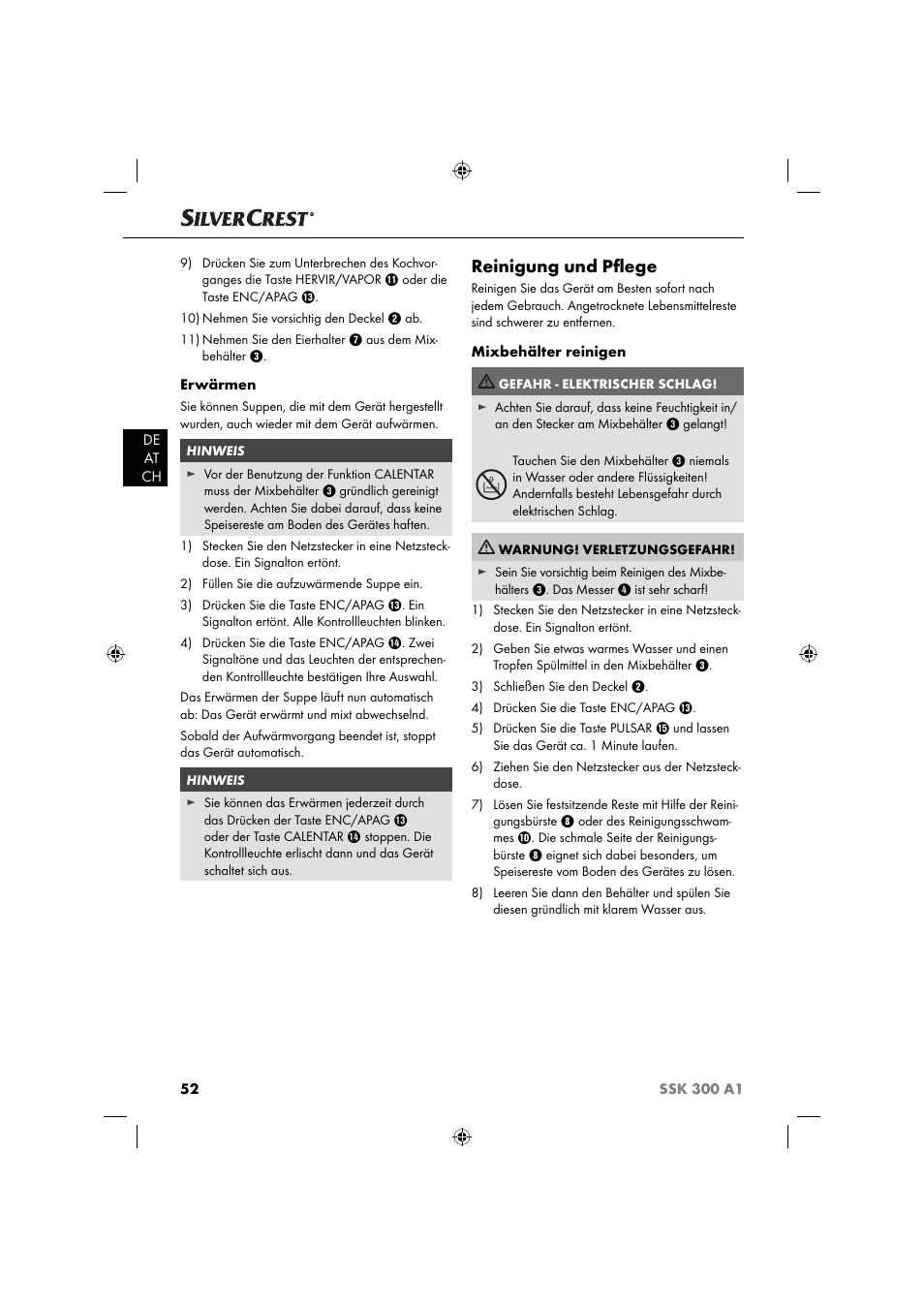 Reinigung und pﬂ ege | Silvercrest SSK 300 A1 User Manual | Page 53 / 60