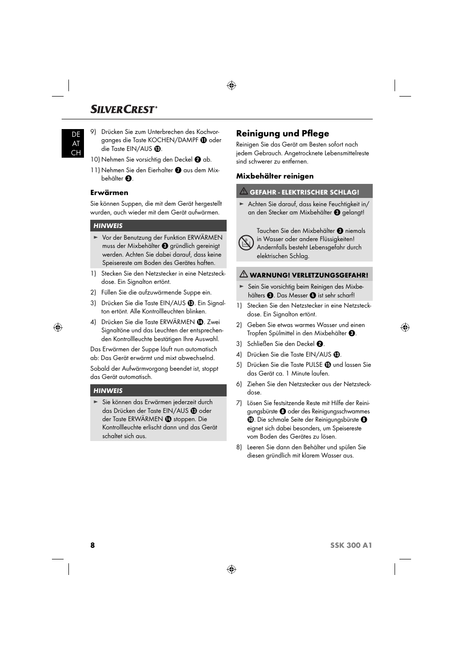 Reinigung und pﬂ ege | Silvercrest SSK 300 A1 User Manual | Page 11 / 60