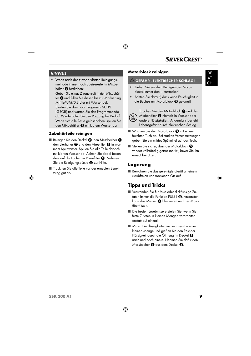 Lagerung, Tipps und tricks | Silvercrest SSK 300 A1 User Manual | Page 12 / 60