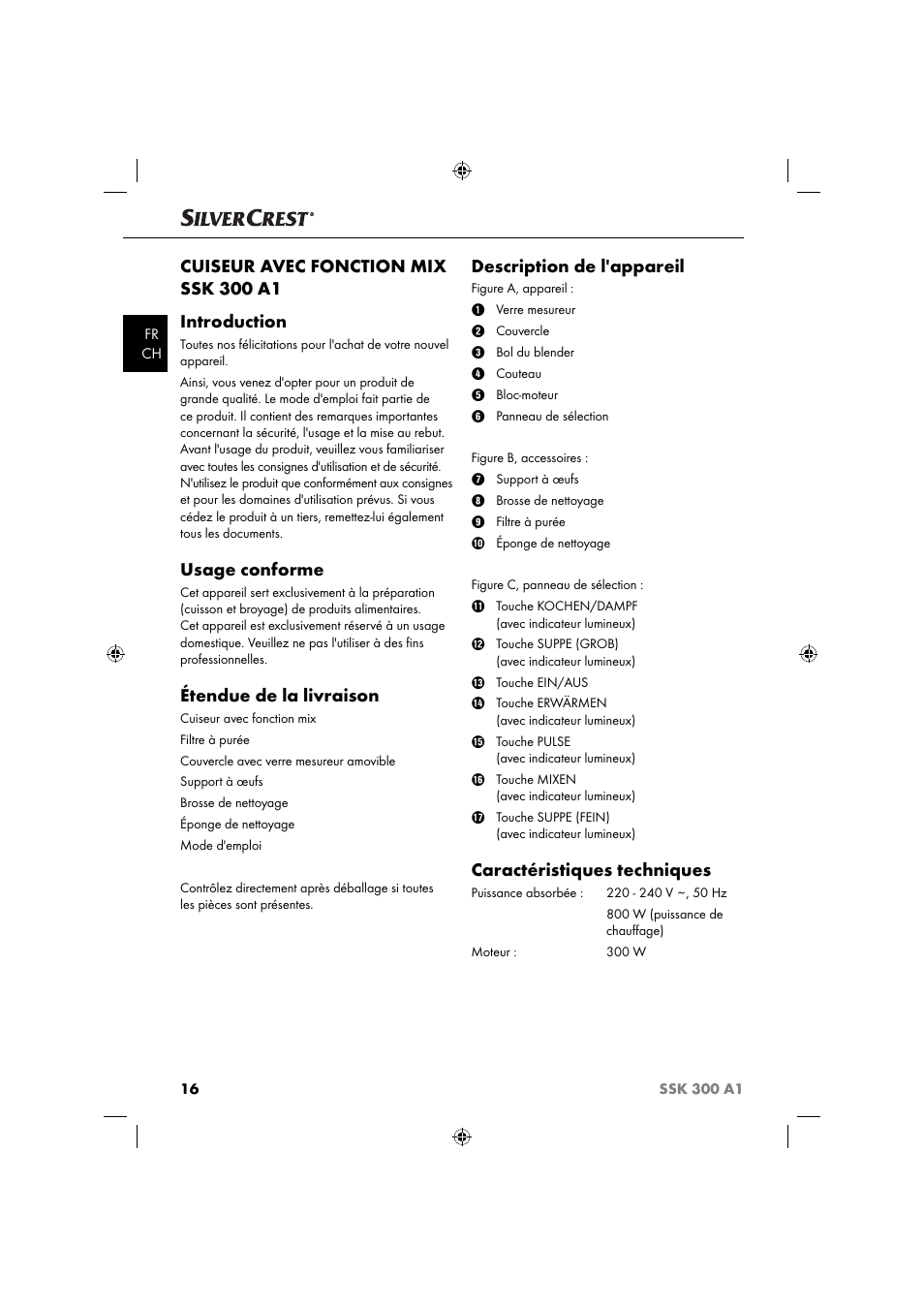 Cuiseur avec fonction mix ssk 300 a1 introduction, Usage conforme, Étendue de la livraison | Description de l'appareil, Caractéristiques techniques | Silvercrest SSK 300 A1 User Manual | Page 19 / 60