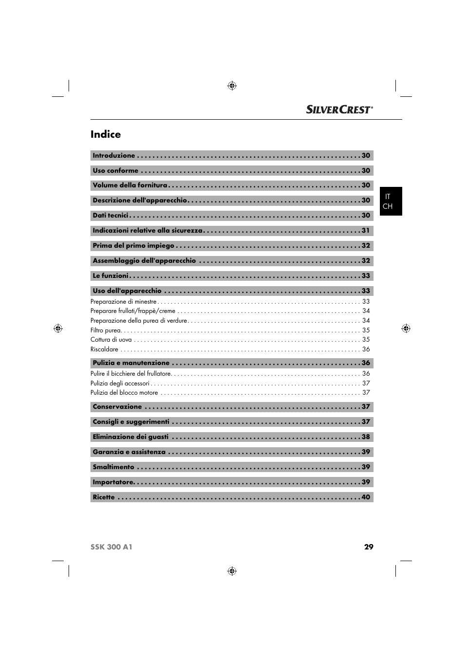 Indice | Silvercrest SSK 300 A1 User Manual | Page 32 / 60