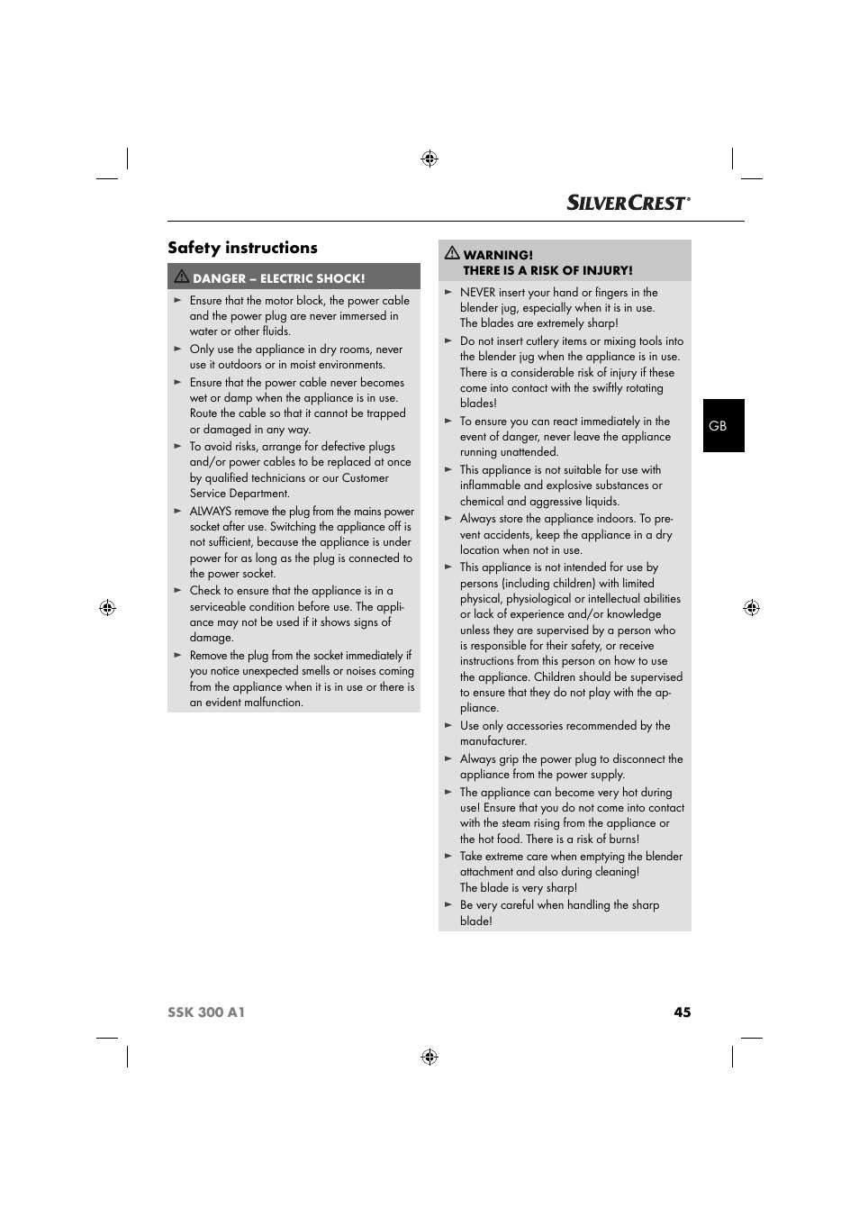 Safety instructions | Silvercrest SSK 300 A1 User Manual | Page 48 / 60