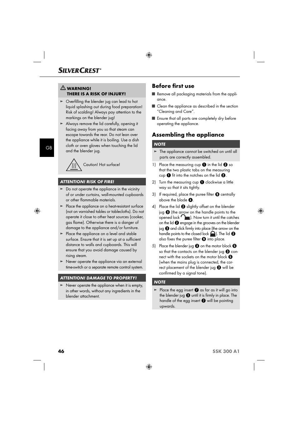 Before ﬁ rst use, Assembling the appliance | Silvercrest SSK 300 A1 User Manual | Page 49 / 60