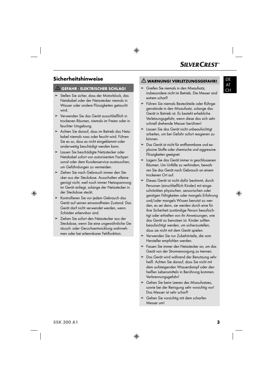 Sicherheitshinweise | Silvercrest SSK 300 A1 User Manual | Page 6 / 60