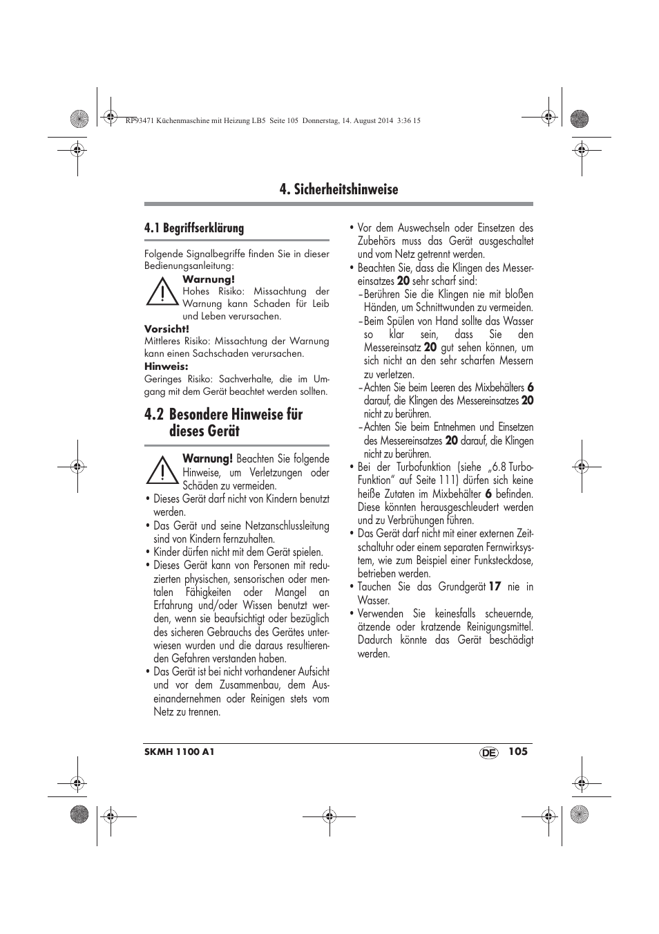 2 besondere hinweise für dieses gerät, Sicherheitshinweise | Silvercrest SKMH 1100 A1 User Manual | Page 107 / 130