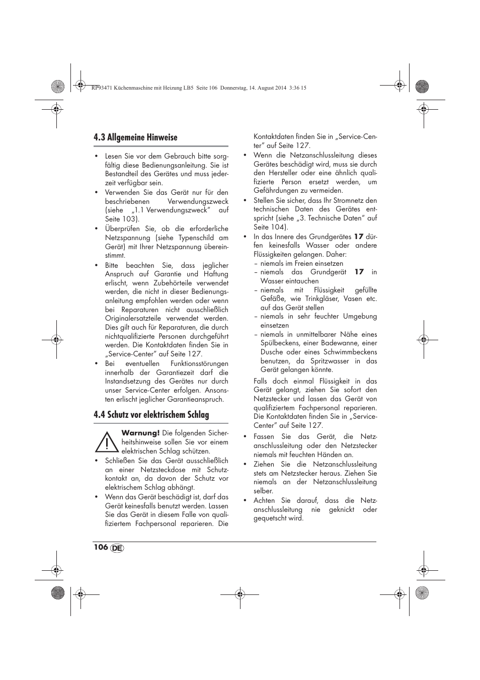 3 allgemeine hinweise, 4 schutz vor elektrischem schlag | Silvercrest SKMH 1100 A1 User Manual | Page 108 / 130