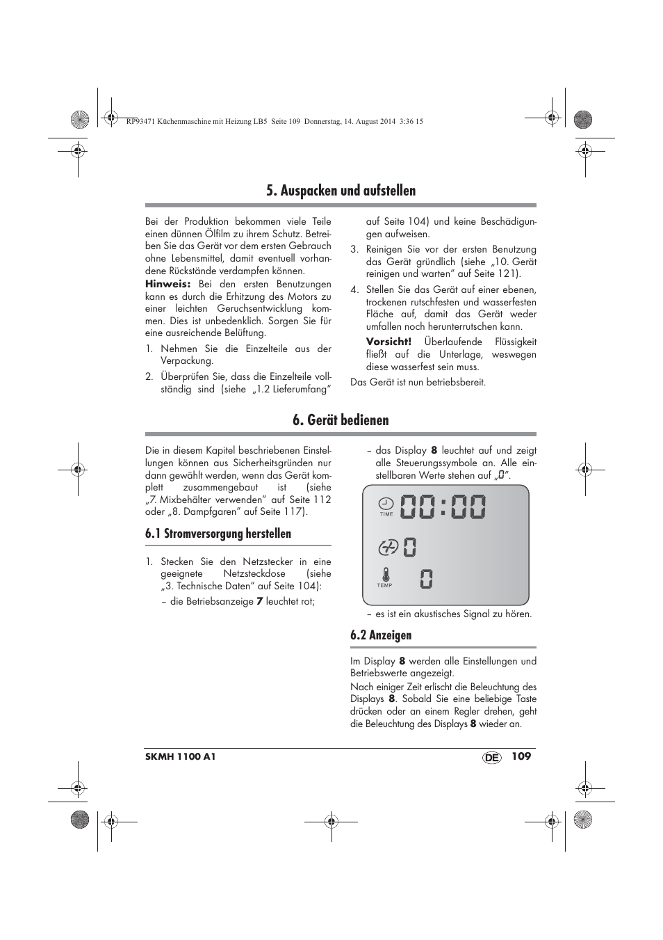 Auspacken und aufstellen, Gerät bedienen, 1 stromversorgung herstellen | 2 anzeigen | Silvercrest SKMH 1100 A1 User Manual | Page 111 / 130