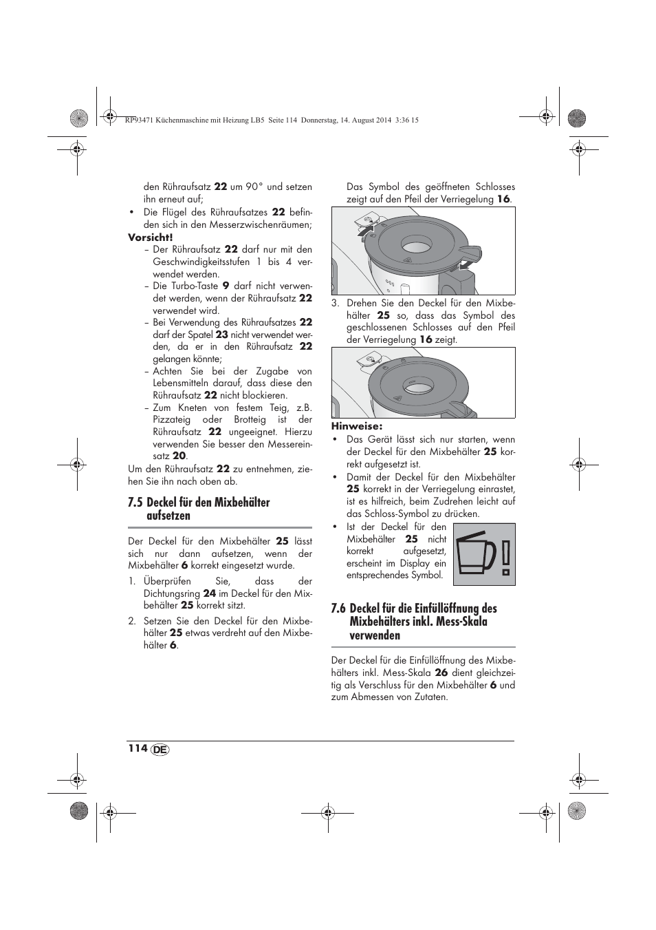 5 deckel für den mixbehälter aufsetzen | Silvercrest SKMH 1100 A1 User Manual | Page 116 / 130