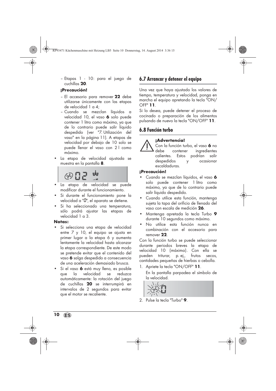 7 arrancar y detener el equipo, 8 función turbo | Silvercrest SKMH 1100 A1 User Manual | Page 12 / 130