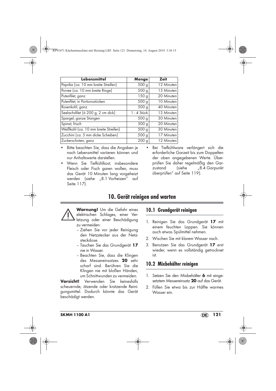 Gerät reinigen und warten, 1 grundgerät reinigen, 2 mixbehälter reinigen | Silvercrest SKMH 1100 A1 User Manual | Page 123 / 130