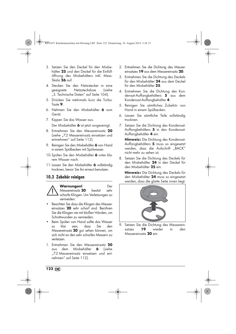 3 zubehör reinigen | Silvercrest SKMH 1100 A1 User Manual | Page 124 / 130