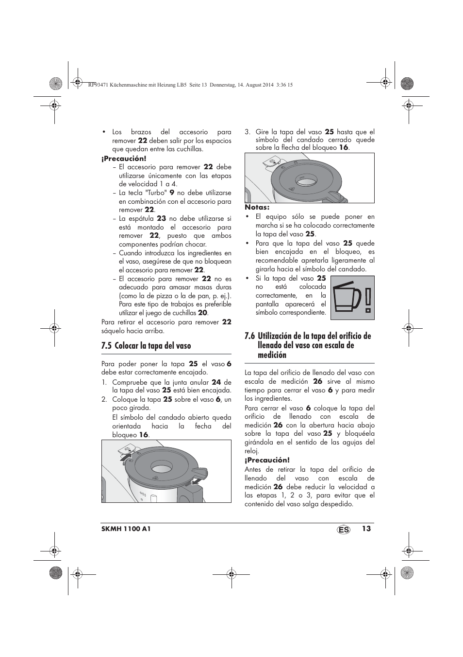 5 colocar la tapa del vaso | Silvercrest SKMH 1100 A1 User Manual | Page 15 / 130