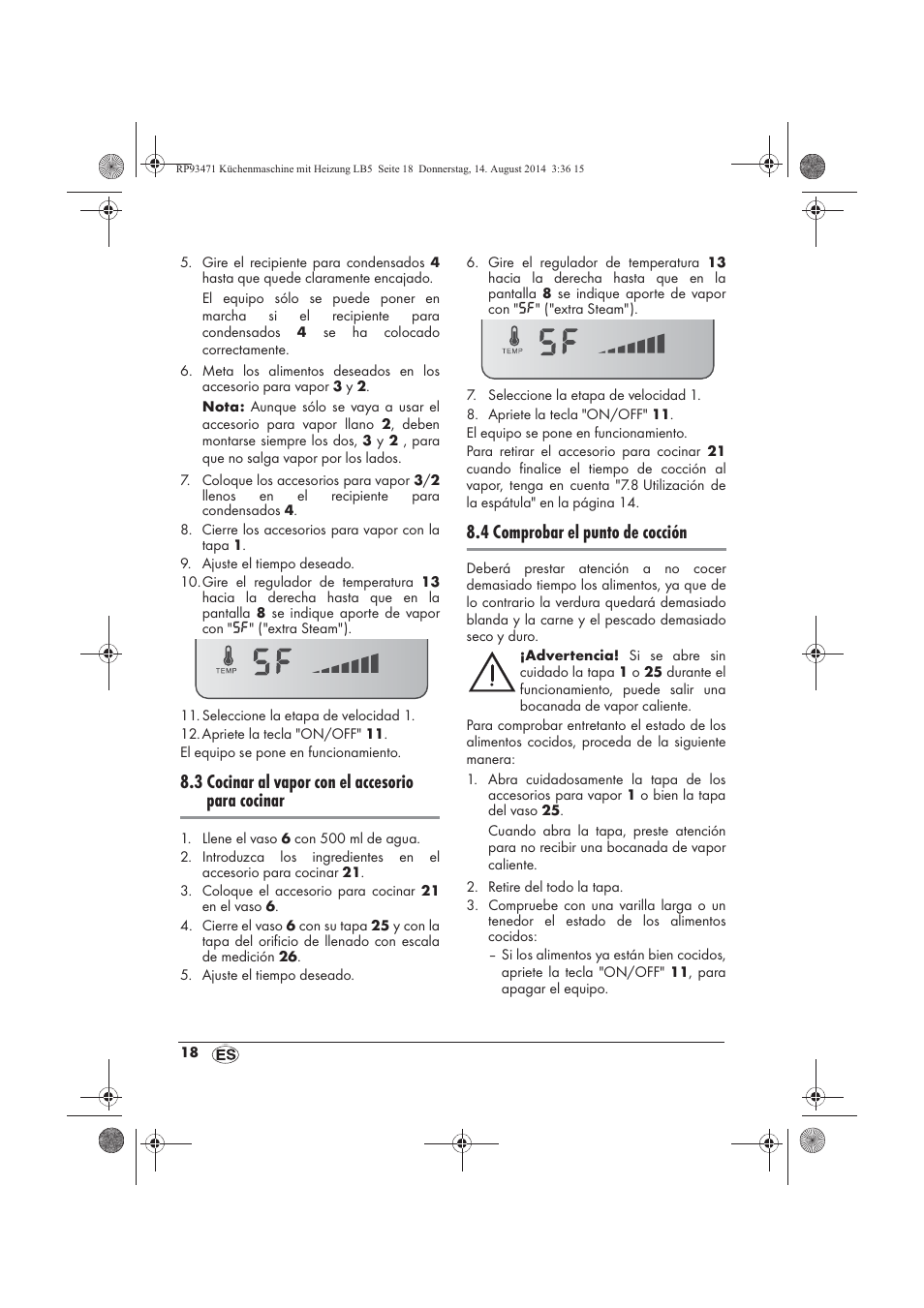 3 cocinar al vapor con el accesorio para cocinar, 4 comprobar el punto de cocción | Silvercrest SKMH 1100 A1 User Manual | Page 20 / 130