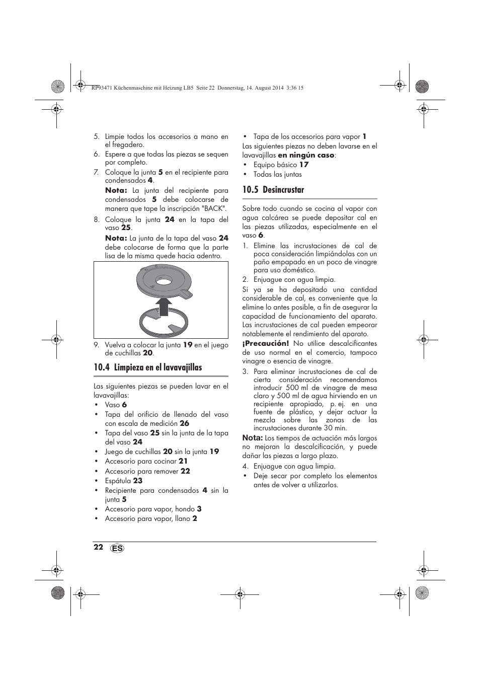 4 limpieza en el lavavajillas, 5 desincrustar | Silvercrest SKMH 1100 A1 User Manual | Page 24 / 130