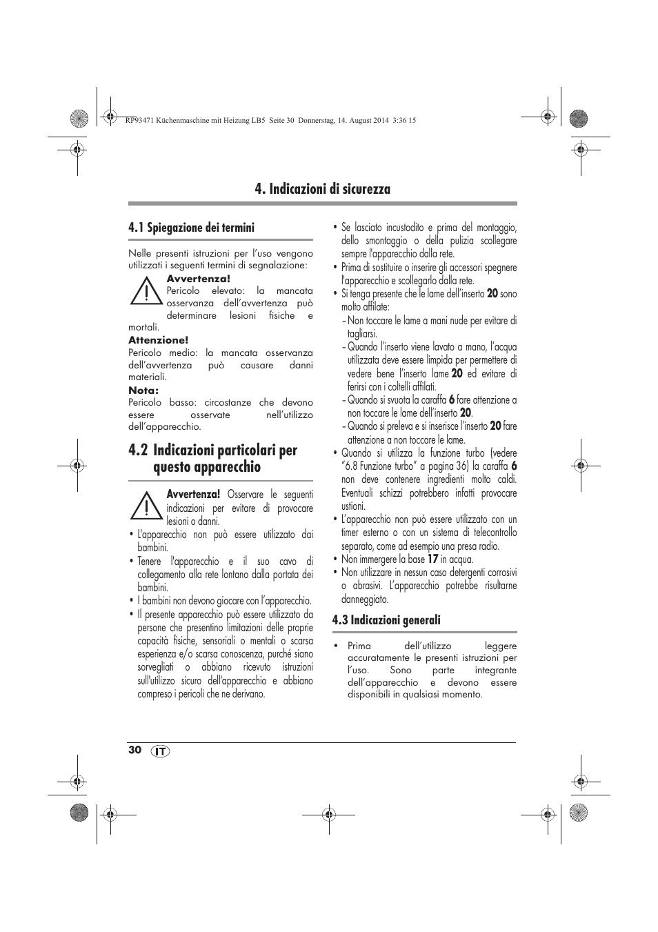 2 indicazioni particolari per questo apparecchio, Indicazioni di sicurezza | Silvercrest SKMH 1100 A1 User Manual | Page 32 / 130