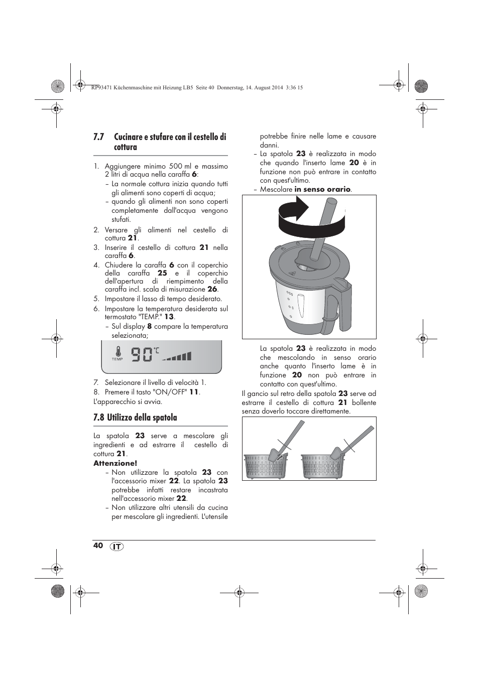 7 cucinare e stufare con il cestello di cottura, 8 utilizzo della spatola | Silvercrest SKMH 1100 A1 User Manual | Page 42 / 130