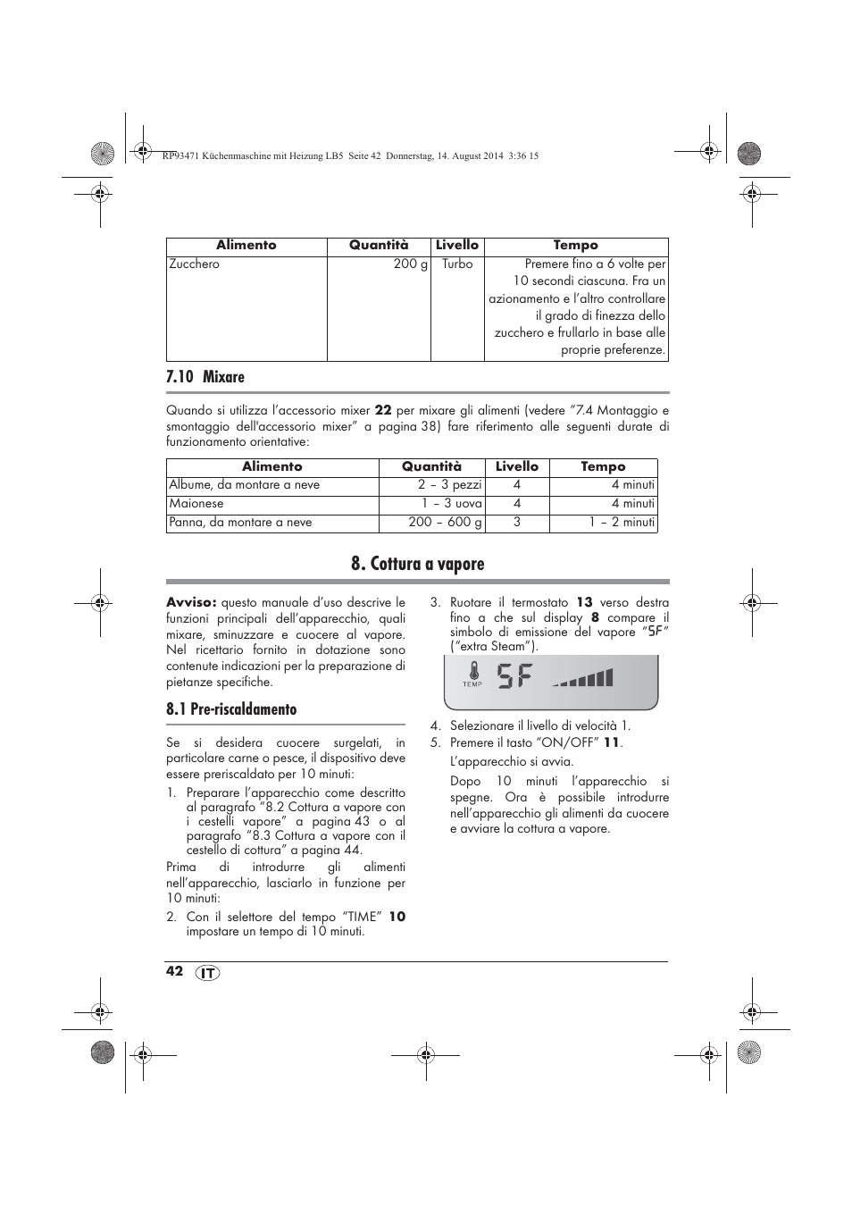 Cottura a vapore, 10 mixare, 1 pre-riscaldamento | Silvercrest SKMH 1100 A1 User Manual | Page 44 / 130