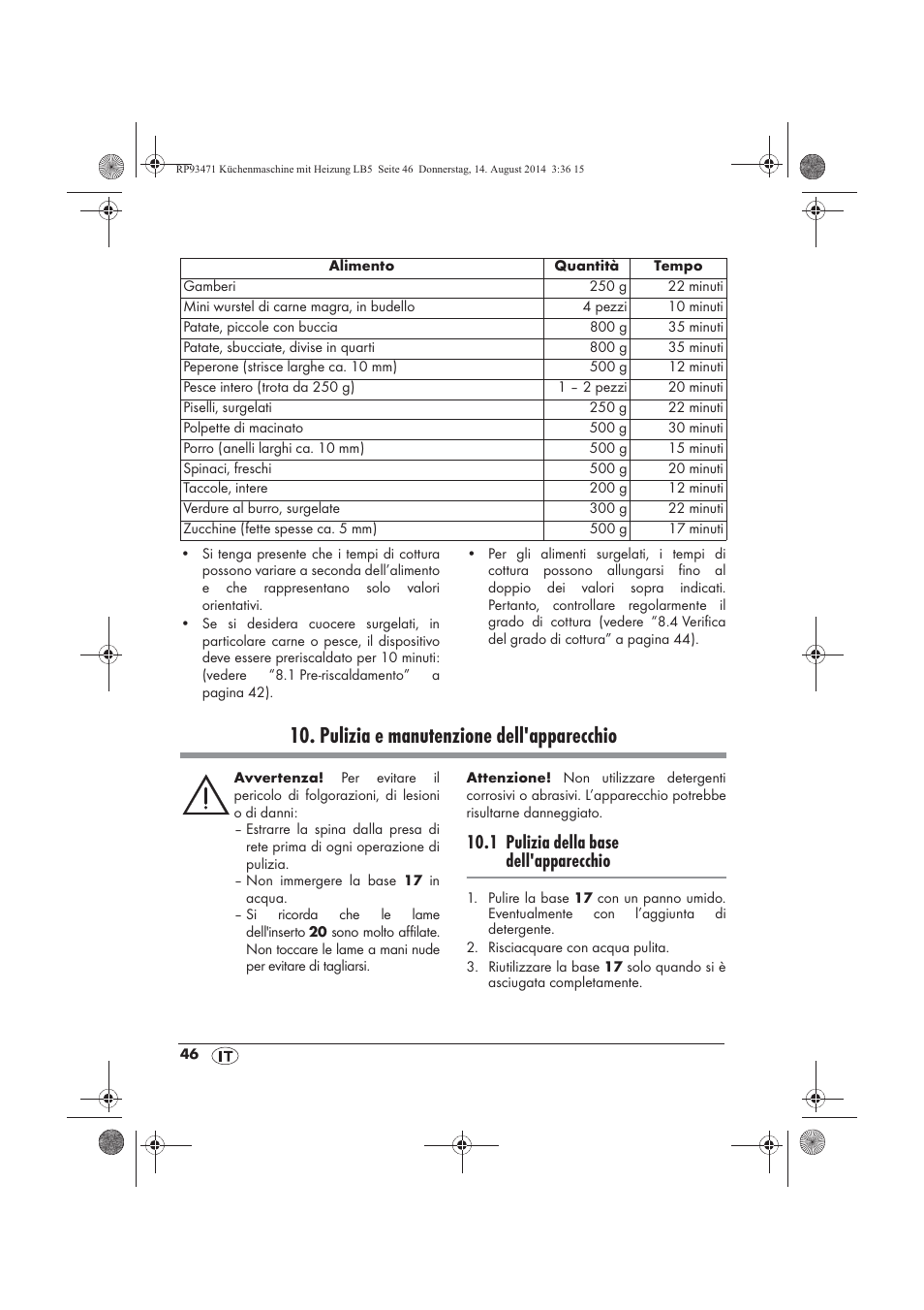 Pulizia e manutenzione dell'apparecchio, 1 pulizia della base dell'apparecchio | Silvercrest SKMH 1100 A1 User Manual | Page 48 / 130