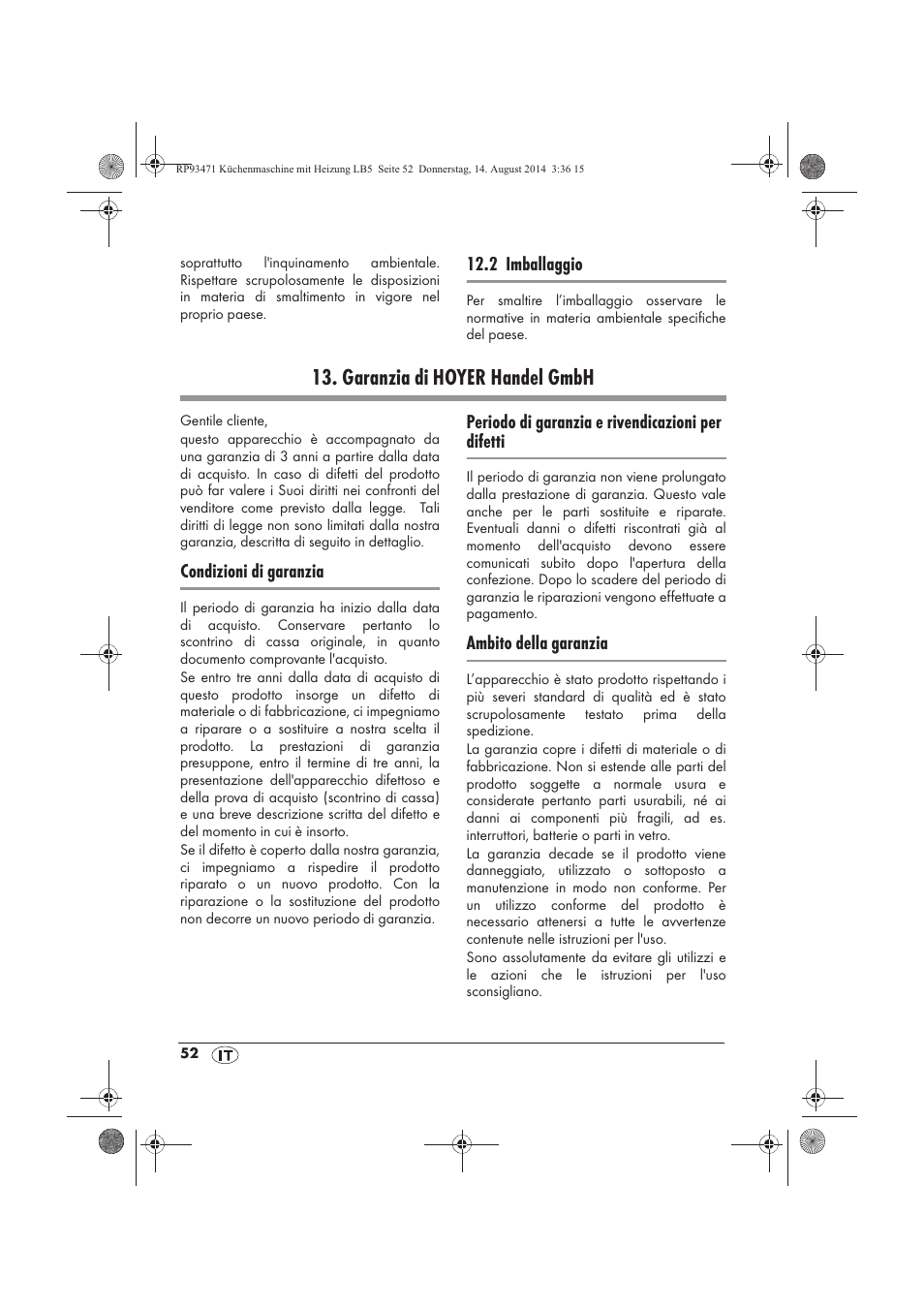 Garanzia di hoyer handel gmbh | Silvercrest SKMH 1100 A1 User Manual | Page 54 / 130