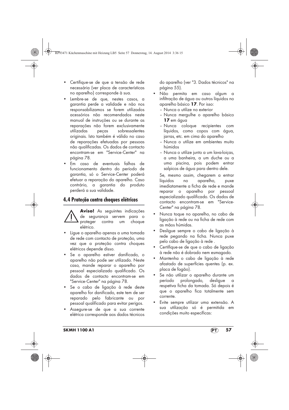 4 proteção contra choques elétricos | Silvercrest SKMH 1100 A1 User Manual | Page 59 / 130