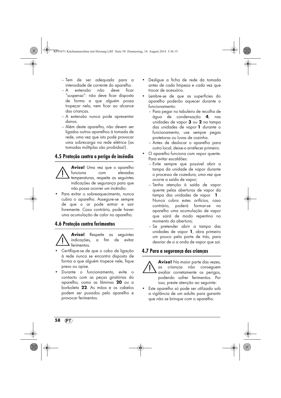 5 proteção contra o perigo de incêndio, 6 proteção contra ferimentos, 7 para a segurança das crianças | Silvercrest SKMH 1100 A1 User Manual | Page 60 / 130