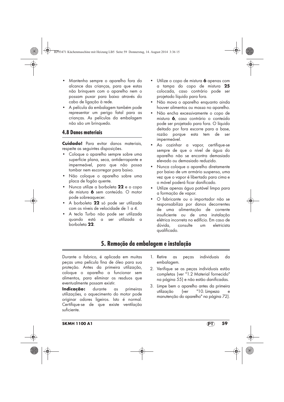 Remoção da embalagem e instalação, 8 danos materiais | Silvercrest SKMH 1100 A1 User Manual | Page 61 / 130