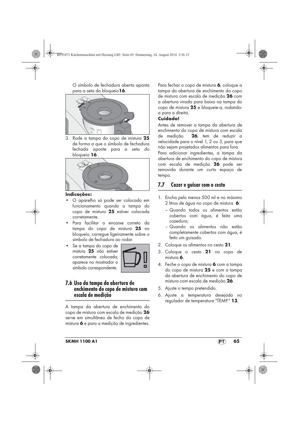 7 cozer e guisar com o cesto | Silvercrest SKMH 1100 A1 User Manual | Page 67 / 130