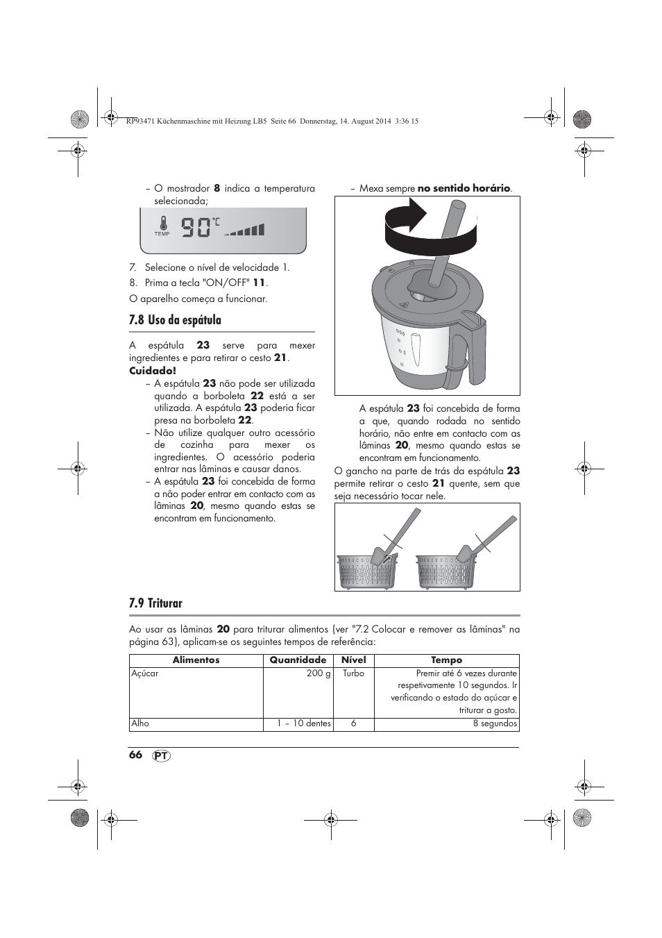 8 uso da espátula, 9 triturar | Silvercrest SKMH 1100 A1 User Manual | Page 68 / 130