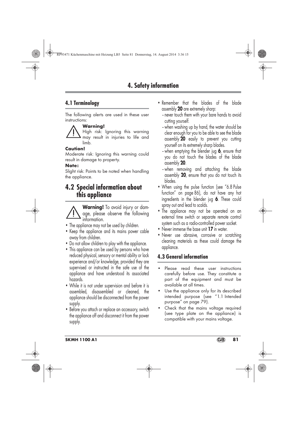 2 special information about this appliance, Safety information | Silvercrest SKMH 1100 A1 User Manual | Page 83 / 130