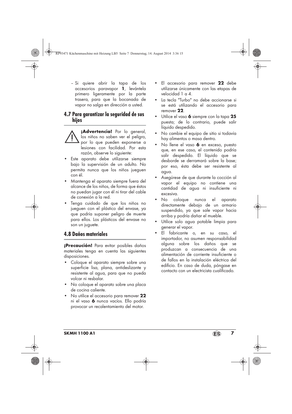 7 para garantizar la seguridad de sus hijos, 8 daños materiales | Silvercrest SKMH 1100 A1 User Manual | Page 9 / 130