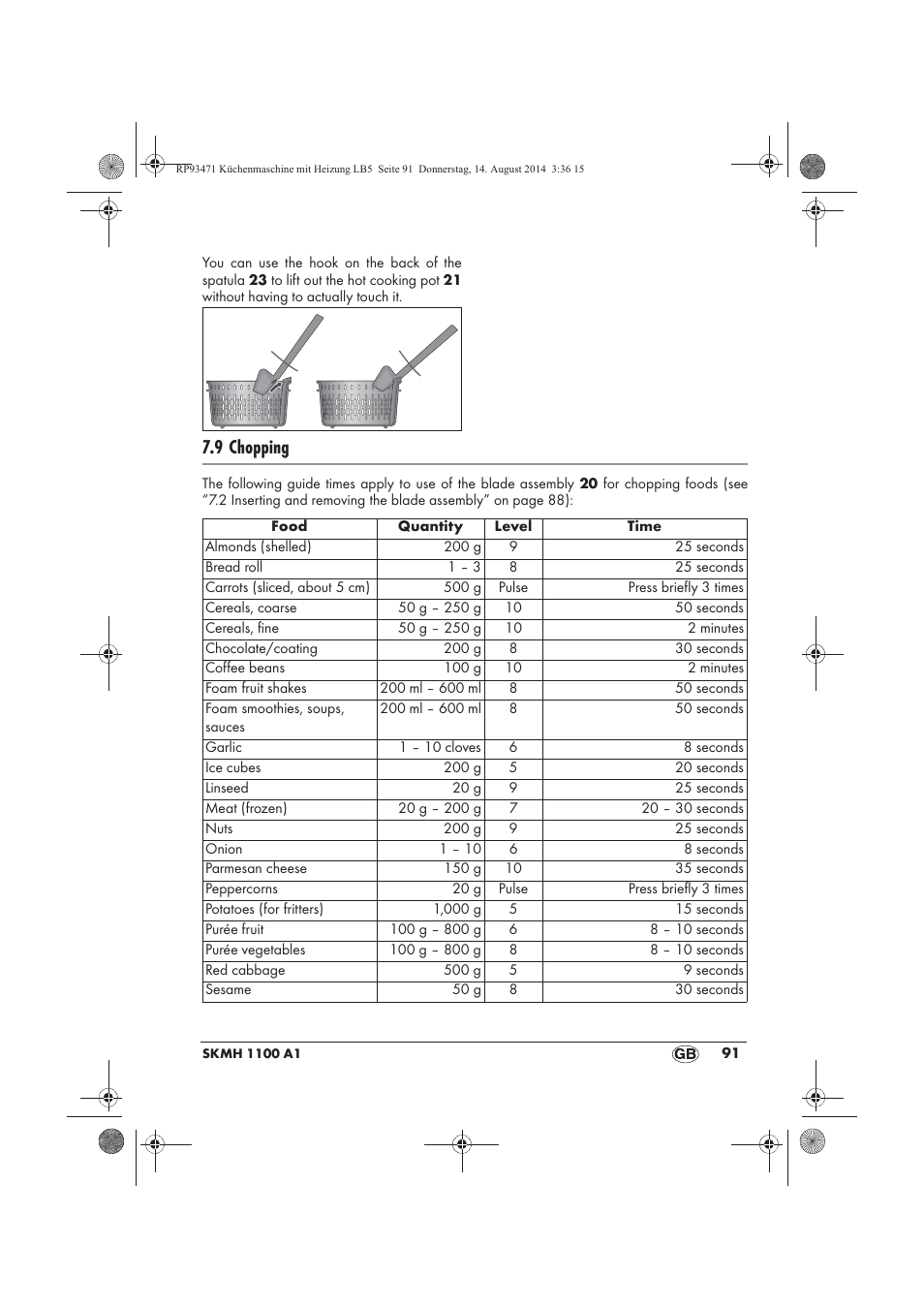 9 chopping | Silvercrest SKMH 1100 A1 User Manual | Page 93 / 130