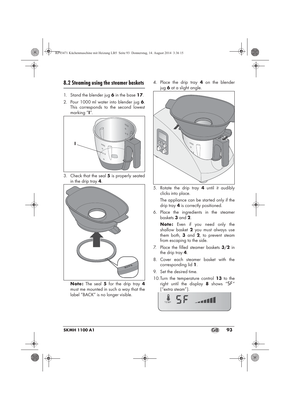 2 steaming using the steamer baskets | Silvercrest SKMH 1100 A1 User Manual | Page 95 / 130