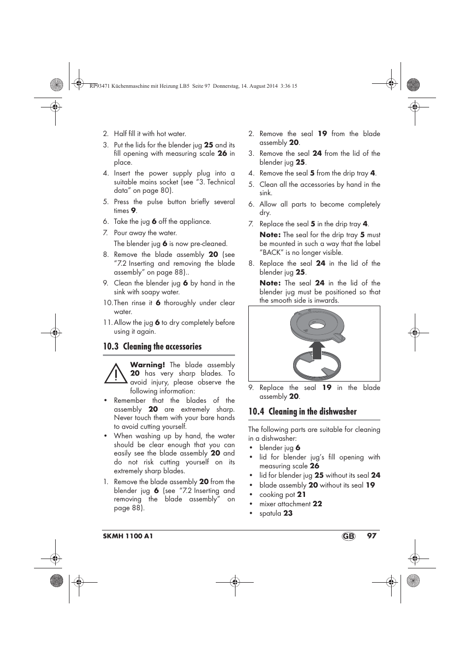 3 cleaning the accessories, 4 cleaning in the dishwasher | Silvercrest SKMH 1100 A1 User Manual | Page 99 / 130