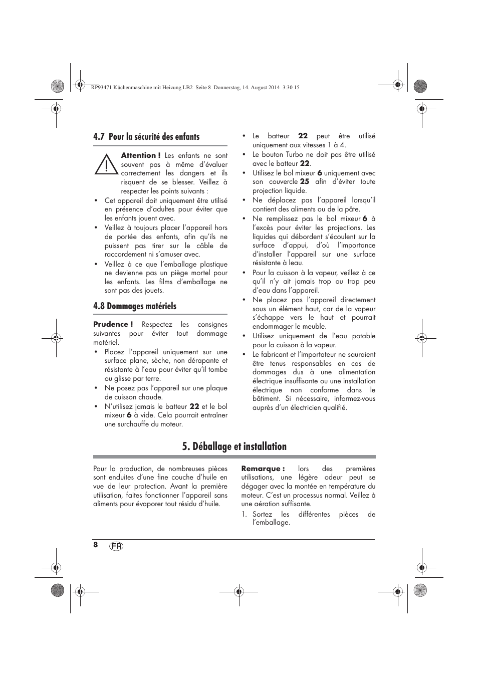 Déballage et installation, 7 pour la sécurité des enfants, 8 dommages matériels | Silvercrest SKMH 1100 A1 User Manual | Page 10 / 106