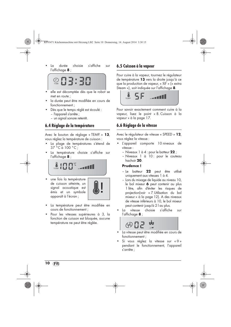 4 réglage de la température, 5 cuisson à la vapeur, 6 réglage de la vitesse | Silvercrest SKMH 1100 A1 User Manual | Page 12 / 106