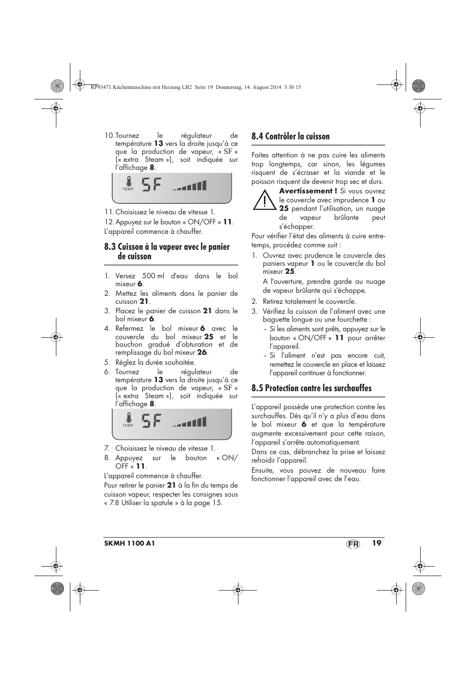 3 cuisson à la vapeur avec le panier de cuisson, 4 contrôler la cuisson, 5 protection contre les surchauffes | Silvercrest SKMH 1100 A1 User Manual | Page 21 / 106