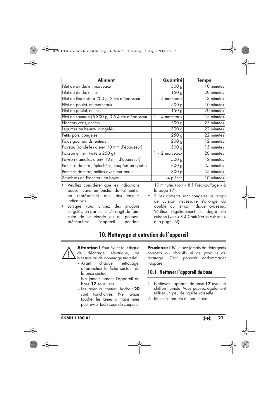 Nettoyage et entretien de l’appareil, 1 nettoyer l’appareil de base | Silvercrest SKMH 1100 A1 User Manual | Page 23 / 106