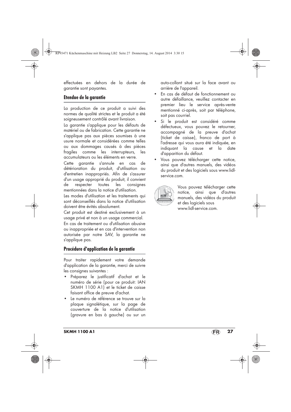 Etendue de la garantie, Procédure d'application de la garantie | Silvercrest SKMH 1100 A1 User Manual | Page 29 / 106