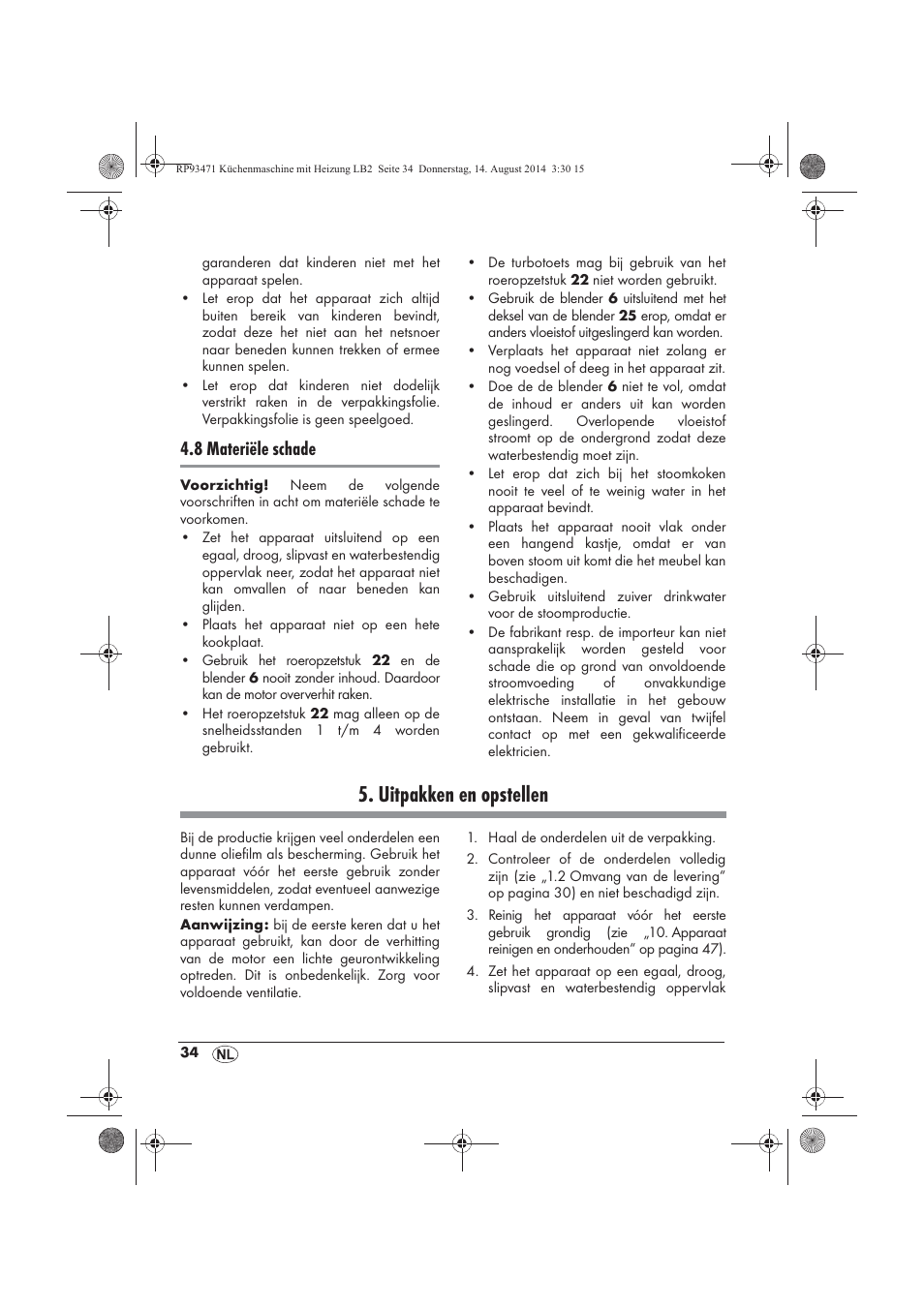 Uitpakken en opstellen, 8 materiële schade | Silvercrest SKMH 1100 A1 User Manual | Page 36 / 106