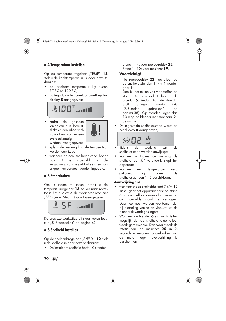4 temperatuur instellen, 5 stoomkoken, 6 snelheid instellen | Silvercrest SKMH 1100 A1 User Manual | Page 38 / 106
