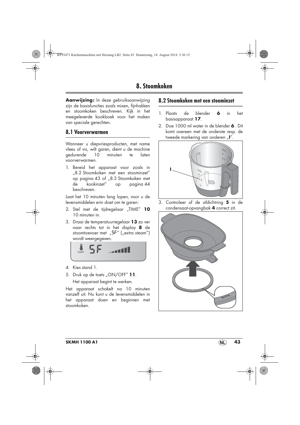 Stoomkoken, 1 voorverwarmen, 2 stoomkoken met een stoominzet | Silvercrest SKMH 1100 A1 User Manual | Page 45 / 106