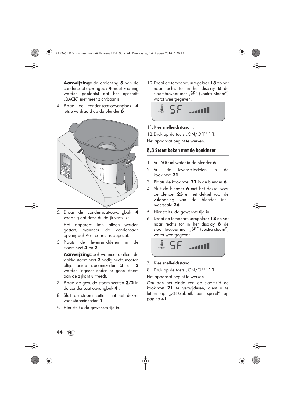 3 stoomkoken met de kookinzet | Silvercrest SKMH 1100 A1 User Manual | Page 46 / 106