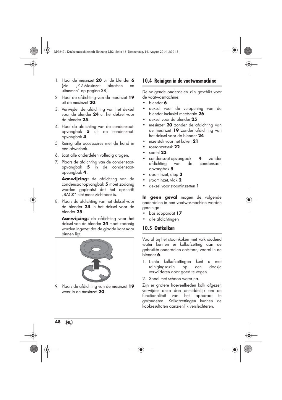 4 reinigen in de vaatwasmachine, 5 ontkalken | Silvercrest SKMH 1100 A1 User Manual | Page 50 / 106