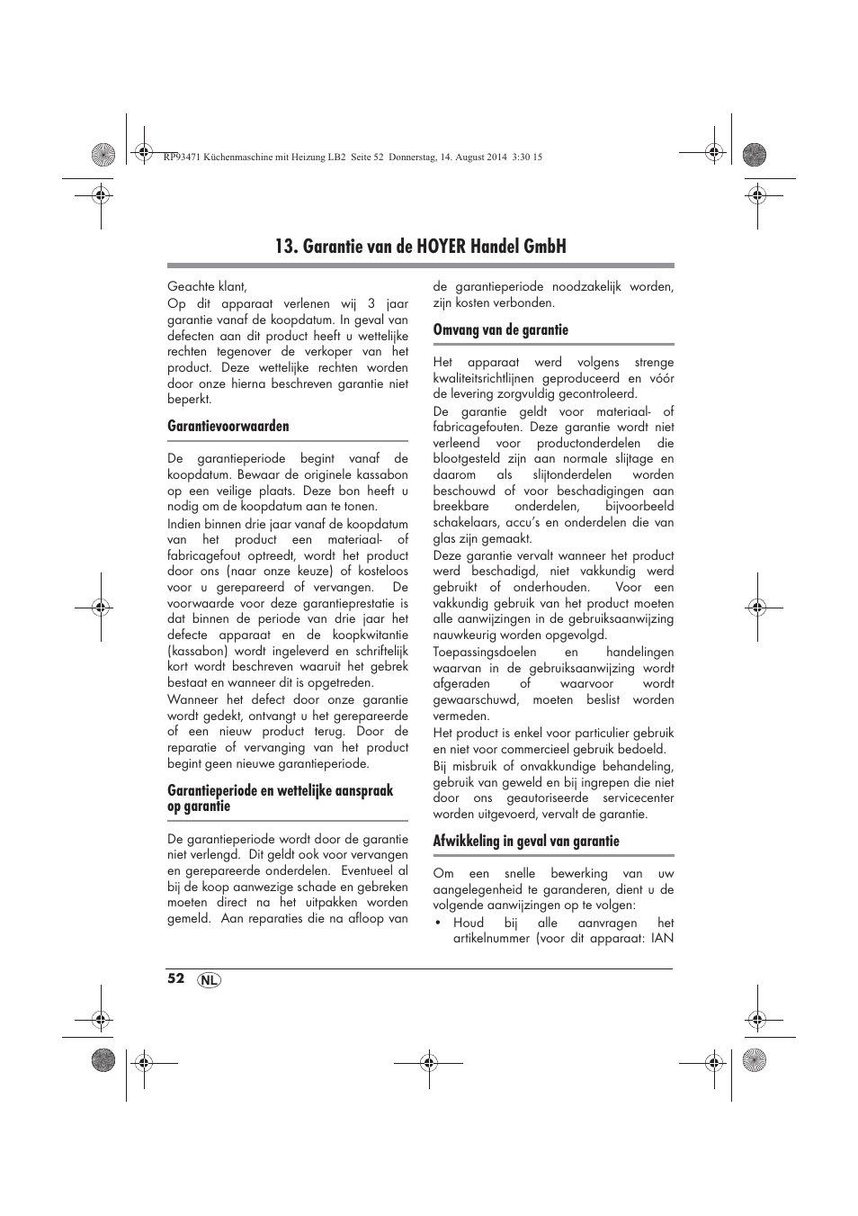 Garantie van de hoyer handel gmbh | Silvercrest SKMH 1100 A1 User Manual | Page 54 / 106