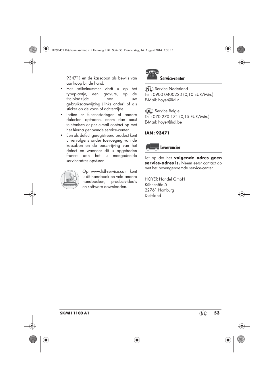 Service-center, Leverancier | Silvercrest SKMH 1100 A1 User Manual | Page 55 / 106